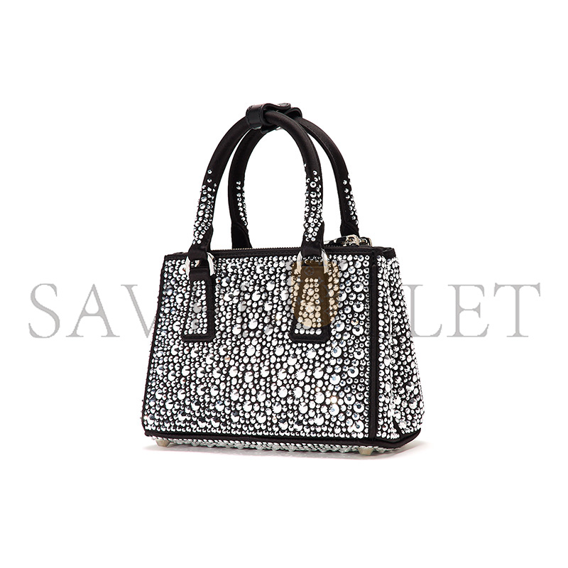 Pra*a black satin and crystal mini galliera tote bag 1ba906 (20*15*9.5cm)